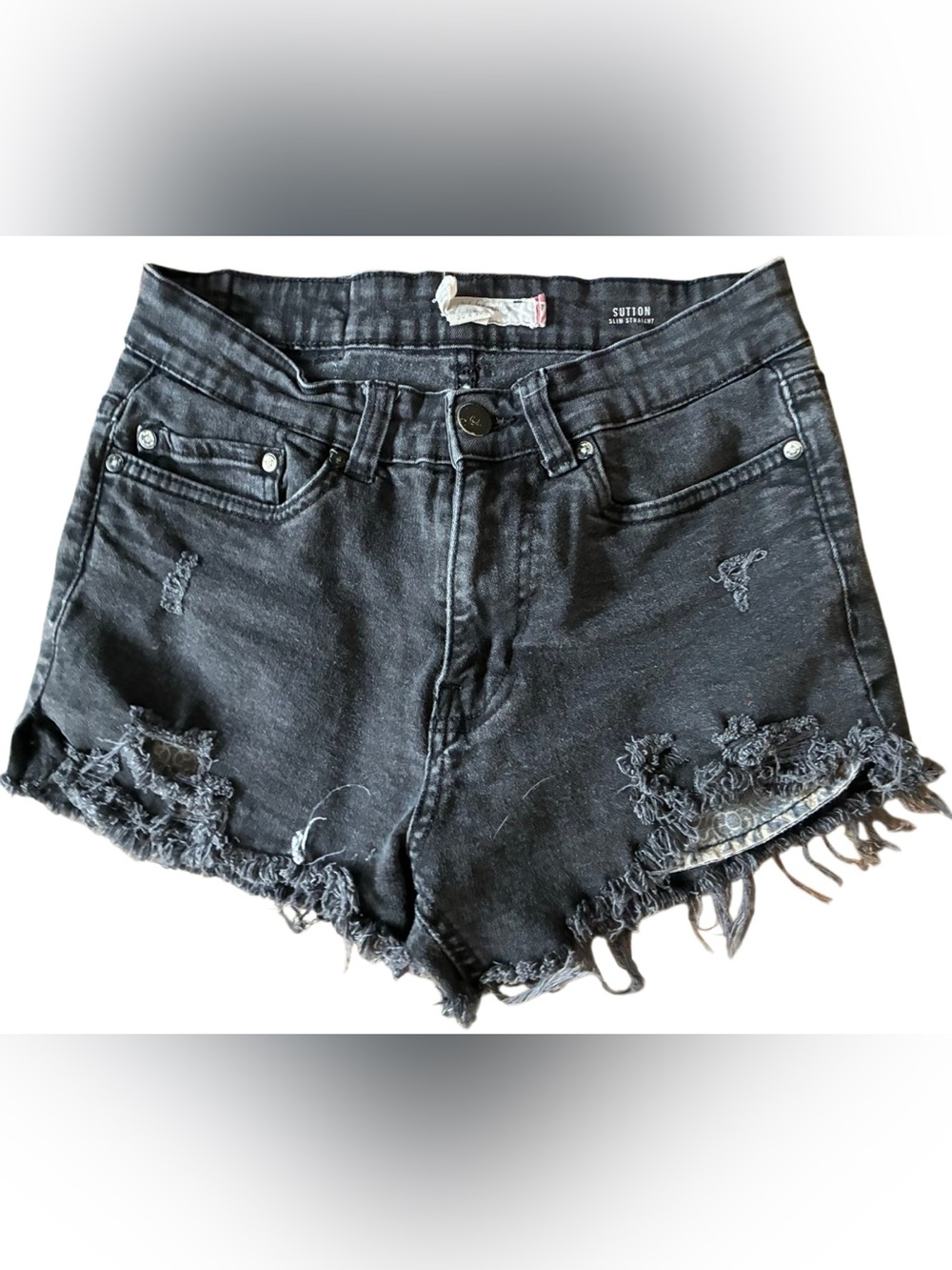 English Laundry Black Distressed Frayed Hem Denim Shorts